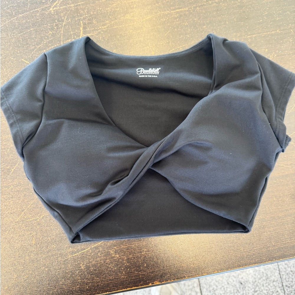 Bombshell Sportswear Gray Tie Front Crop Top